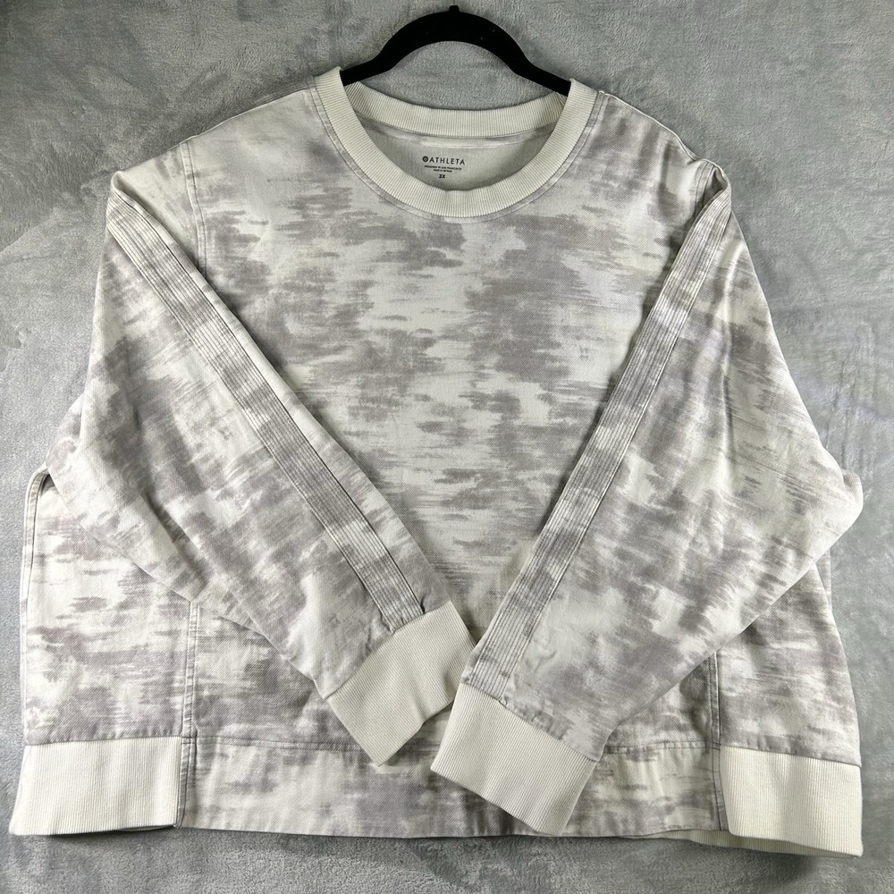 Athleta Farallon Crewneck Sweatshirt 3XL Abstract Print Crop Plus Size Terry